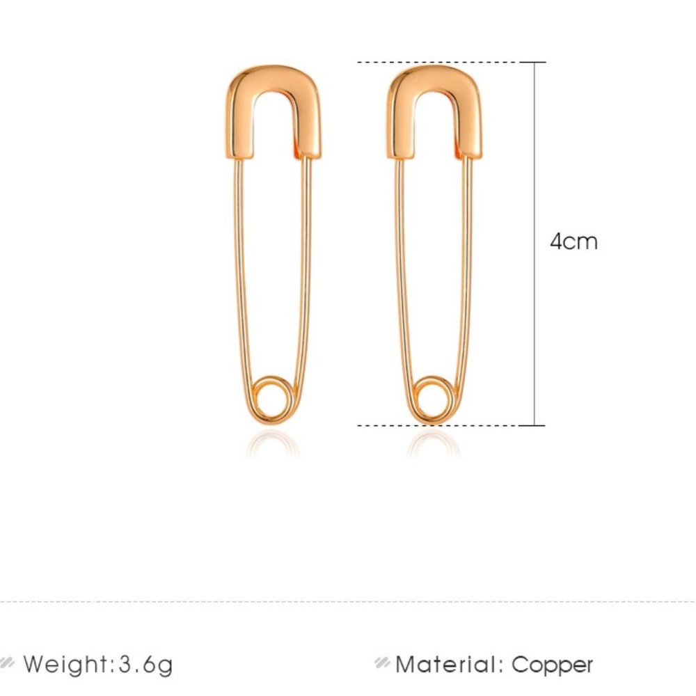 Minimalist Gold Safety Pin Earrings NEW - Picture 6 of 7